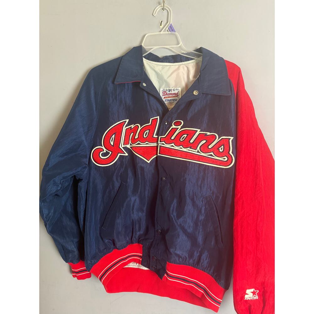 VTG Cleveland Indians Starter Satin Jacket Large Diamond Collection Y2K Baseball